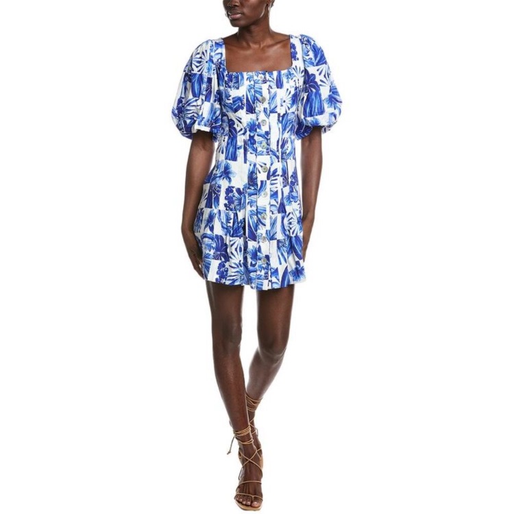 Farm Rio Garden Tiles Linen Mini Dress Size Small
